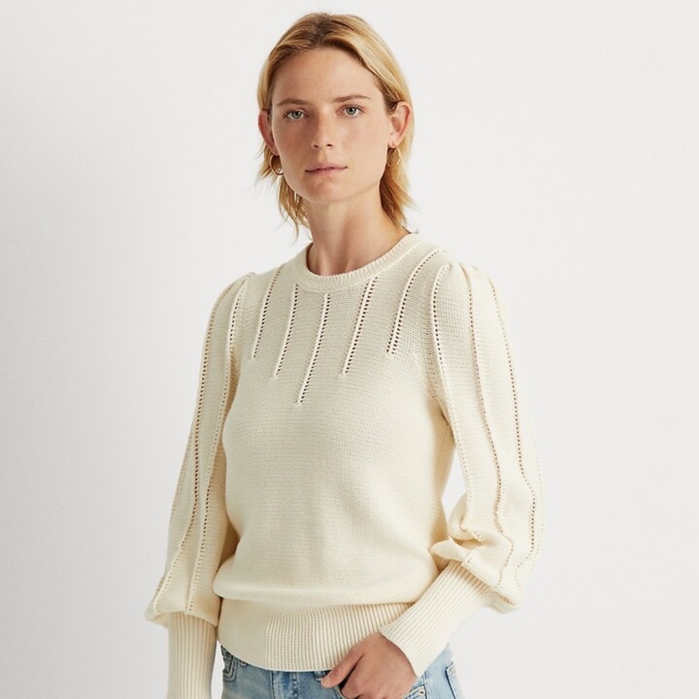 RALPH LAUREN PUFF-SLEEVE COTTON SWEATER